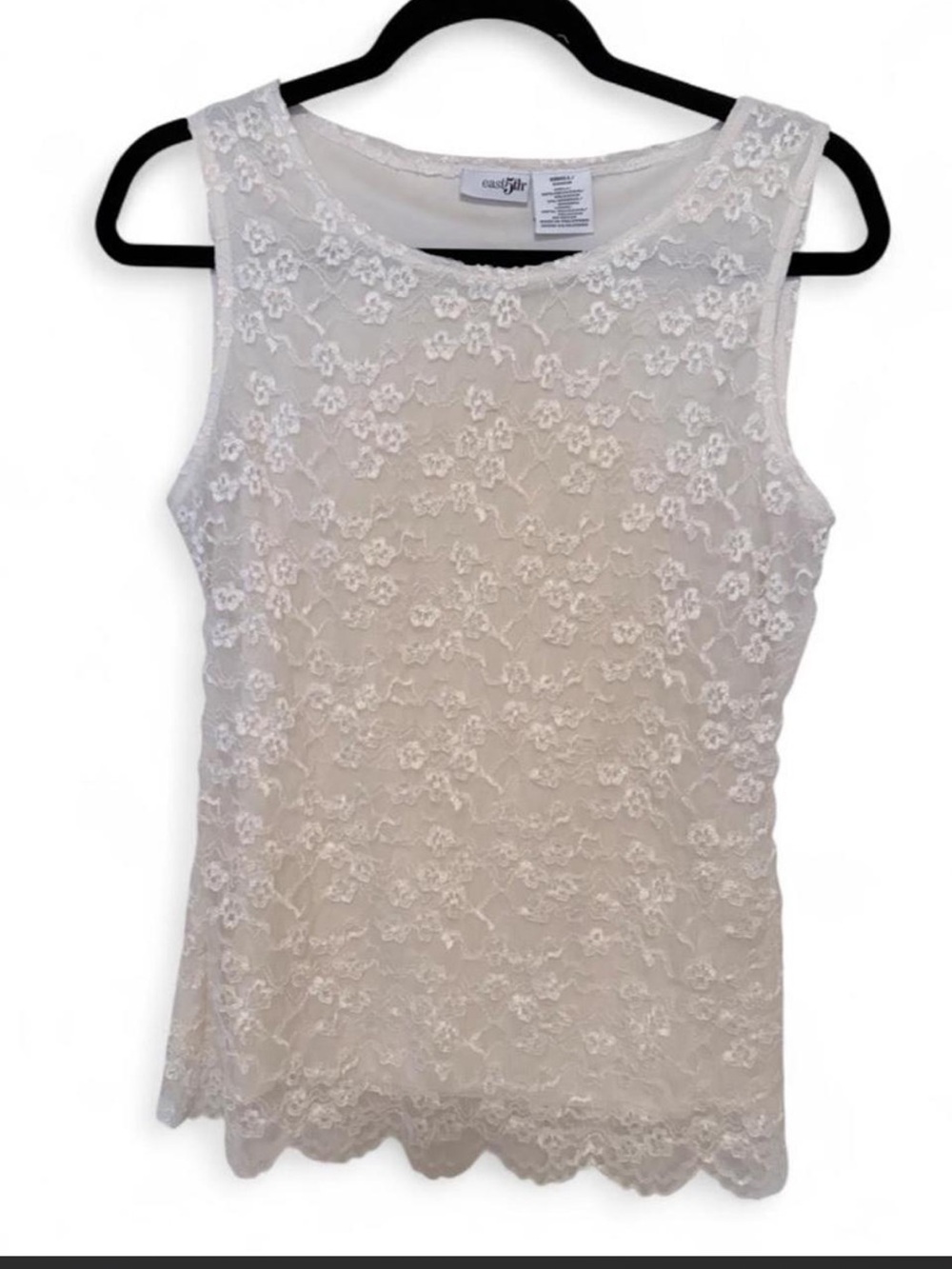 Off White Floral Lace Lined Sleeveless Tank